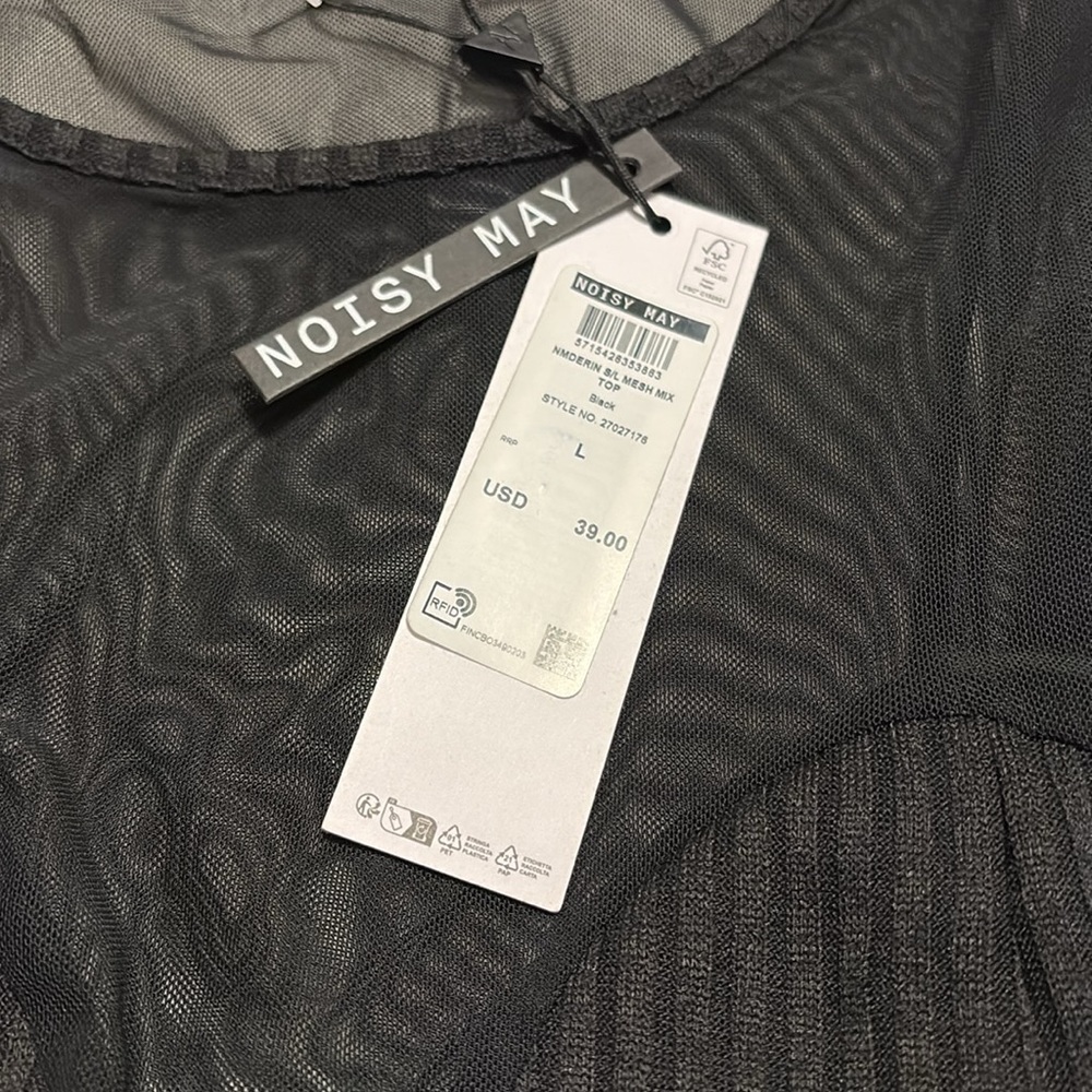 Noisy May NWT DERIN MIX black Sheer Mesh Top size L. - Picture 5 of 5